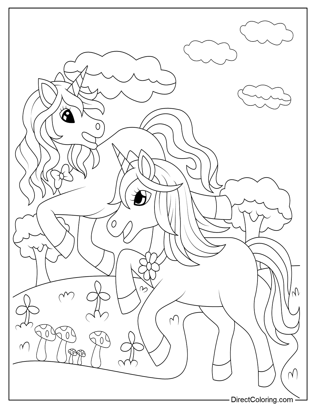 Two Happy Unicorns Coloring Sheet